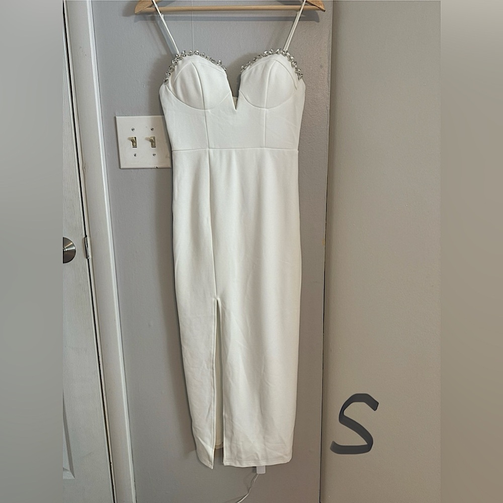 Rhinestone top white midi dress